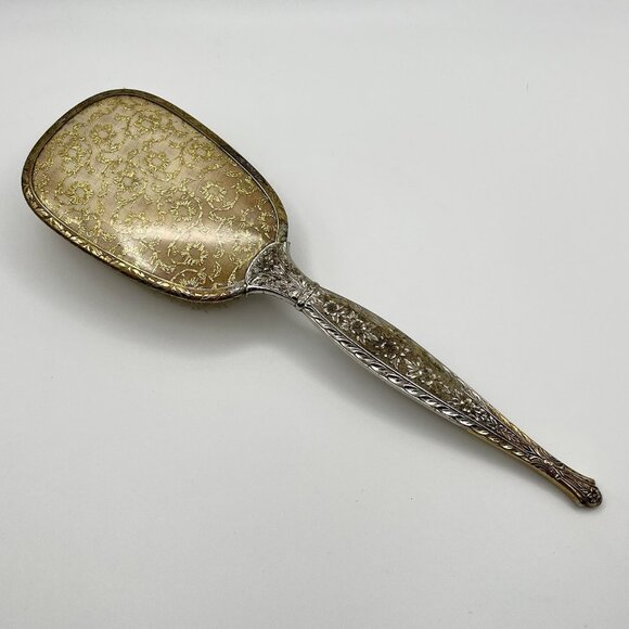 Vintage 60s Hollywood Regency Ornate Gold Tone Victorian Vanity Hair Brush Metal - Picture 1 of 5